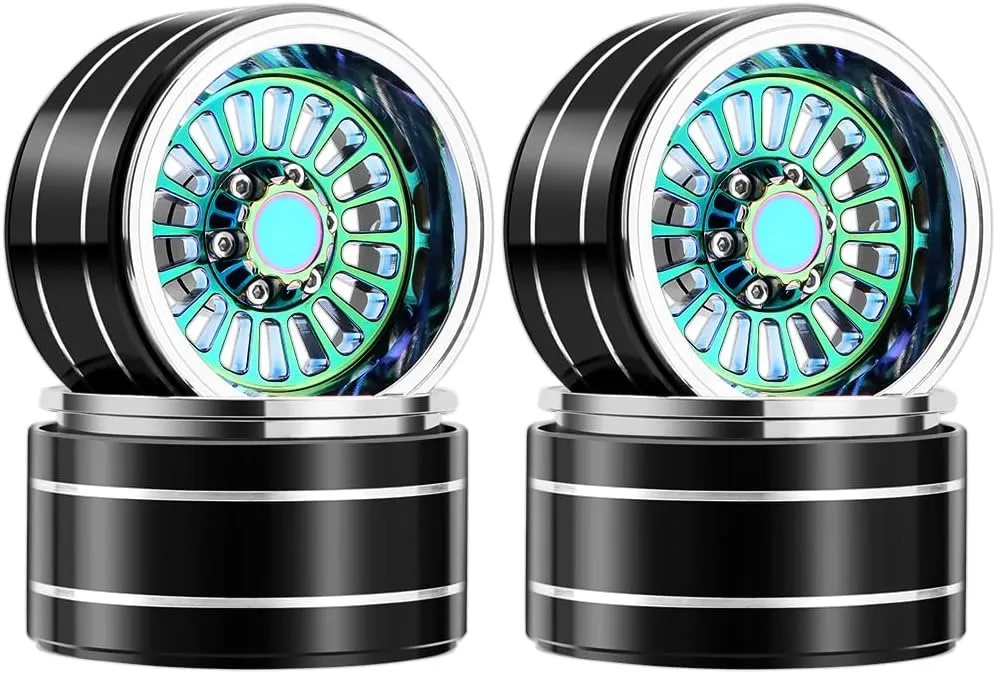GLOBACT Turbine 1.9 Beadlock Wheel Rim Deep Dish Offset -10mm Aluminum Wheel Set for 1/10 SCX10 TRX4 VS4-10 Gen8 RC Crawler Upgrade (Green)