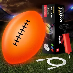 Glow in The Dark Football, Size 6 Light up Football with Charging Cable & Pump, Outdoor Sport Rugby Toys for Evening Play and Camping, Birthday Gifts for Boys 6-12 Year Old, Orange