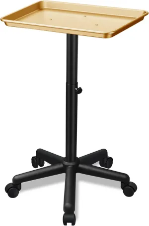 Golden Salon Tray Premium Aluminum Rolling Tray Adjustable Height Use for The Tattoo Tray Hairstylist Tray with Wheels Salon Tray spa(Golden)