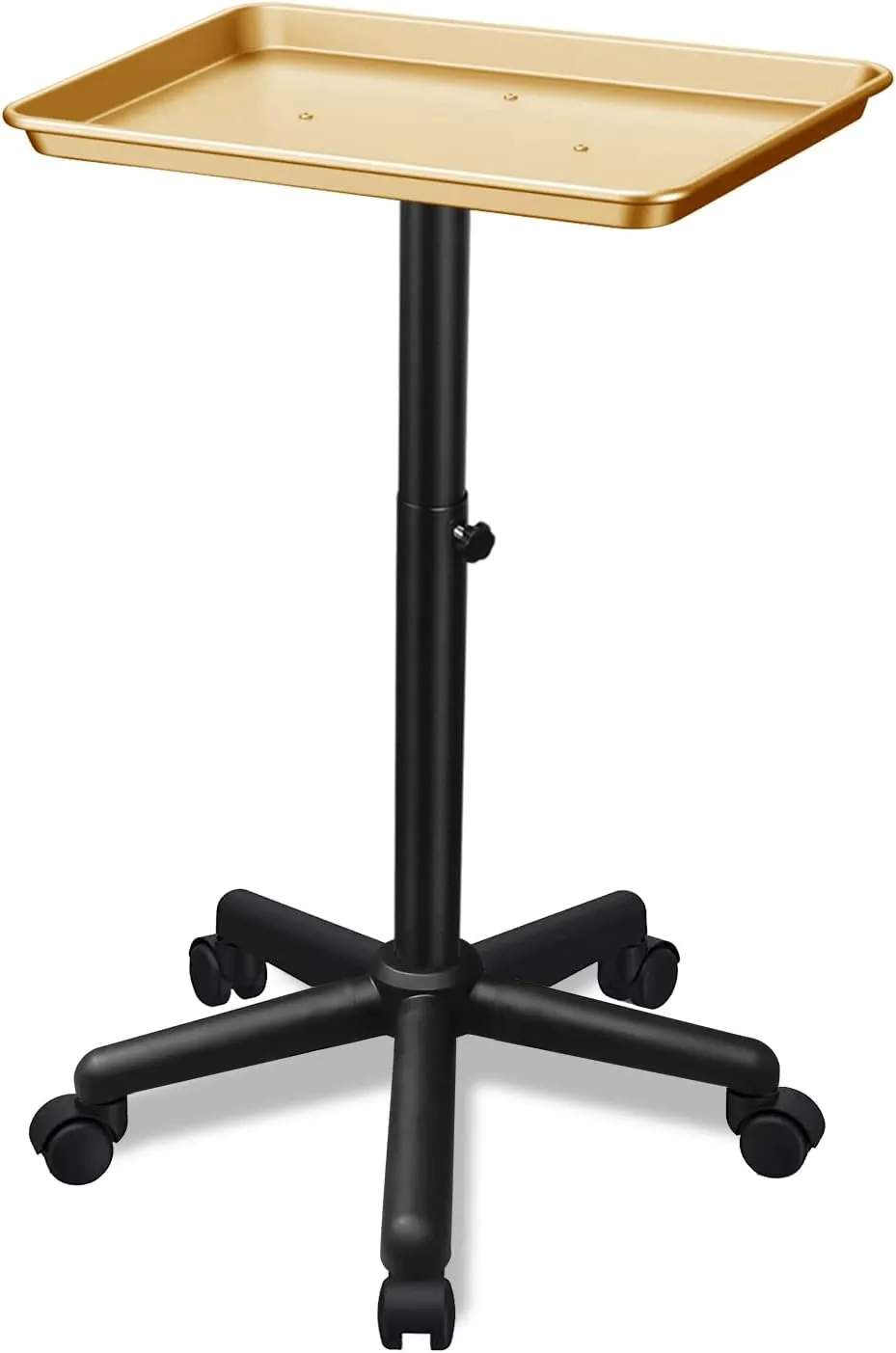 Golden Salon Tray Premium Aluminum Rolling Tray Adjustable Height Use for The Tattoo Tray Hairstylist Tray with Wheels Salon Tray spa(Golden)