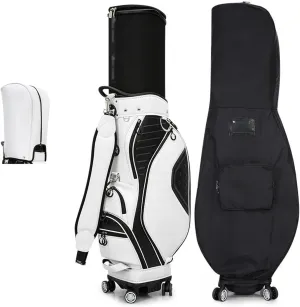 Golf Bag 8 Way Top Dividers Ergonomic, Retractable Golf Club Cart Bag with Wheels, Dust Cover, Backpack Strap and Top Dividers