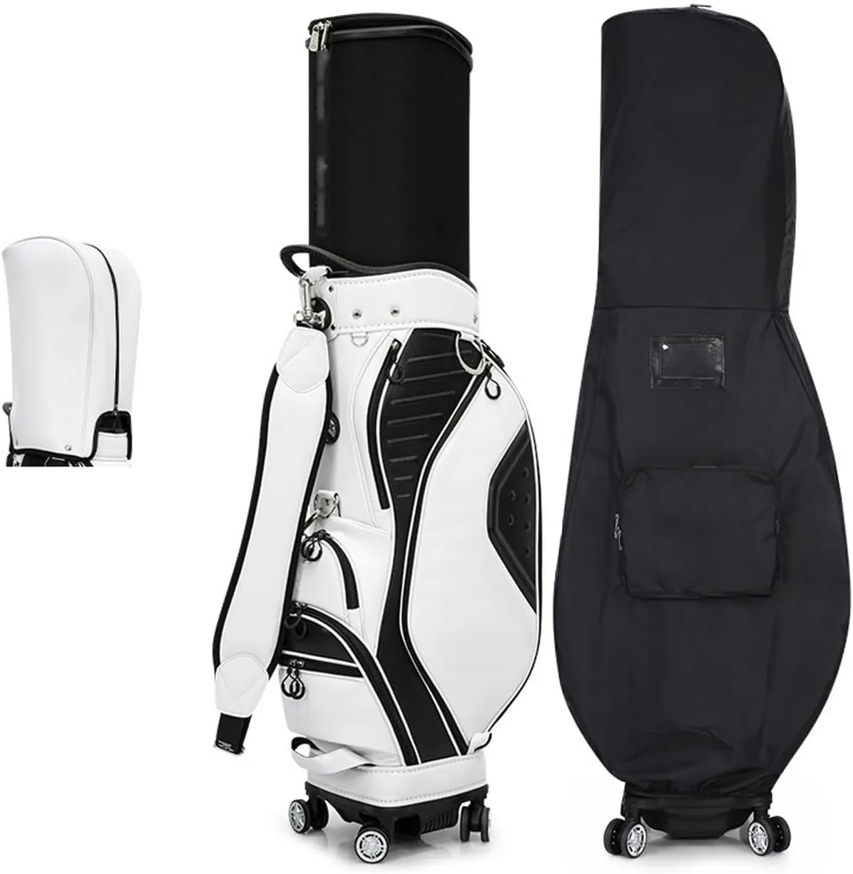 Golf Bag 8 Way Top Dividers Ergonomic, Retractable Golf Club Cart Bag with Wheels, Dust Cover, Backpack Strap and Top Dividers