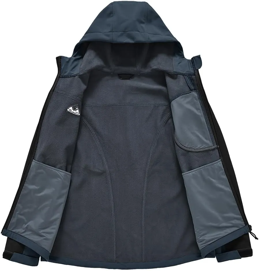 Gopune Men's Lightweight Soft Shell Jacket Fleece Lined Waterproof Hooded Hiking Winter Jacket