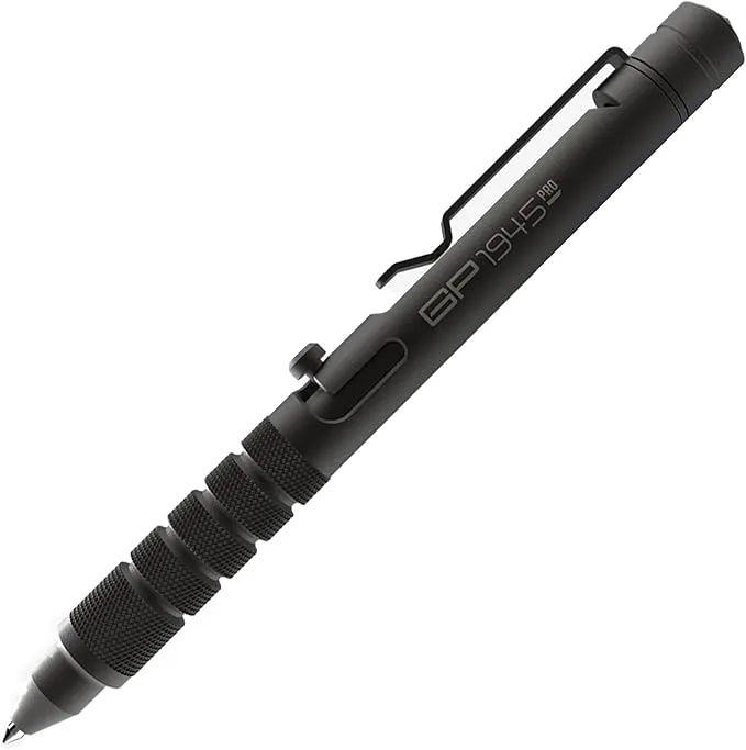 GPCA - GP 1945 Bolt Action Pen PRO, EDC Pen Multitool with Rescue Whistle, Survival Gear for Camping and Roadtrip, Measurement on grip, Aluminum, Jet Black