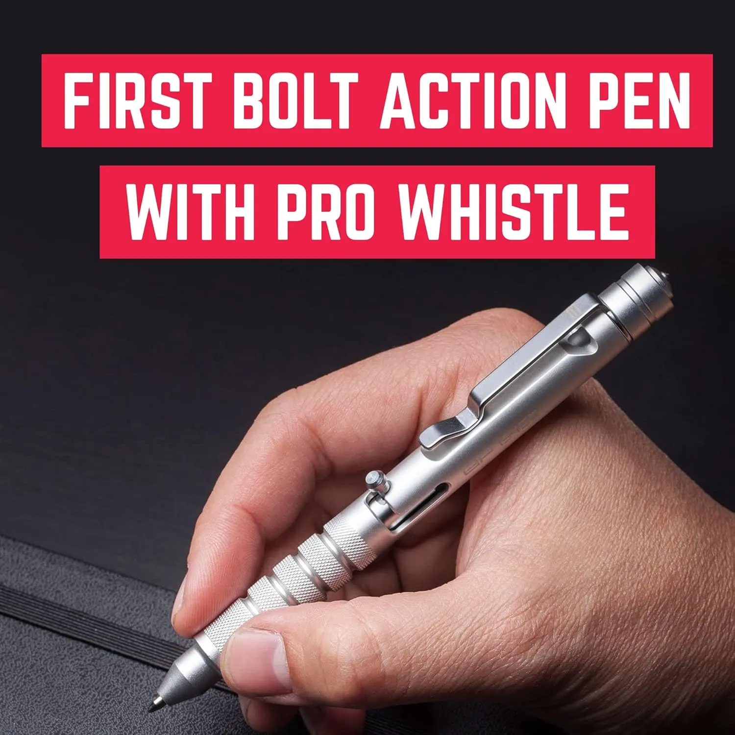 GPCA - GP 1945 Bolt Action Pen PRO, Smart Alternative to a Pen Light, EDC Pen Multitool with Rescue Whistle, Measurement on grip, Survival Gear for Camping, Aluminum, Space Silver