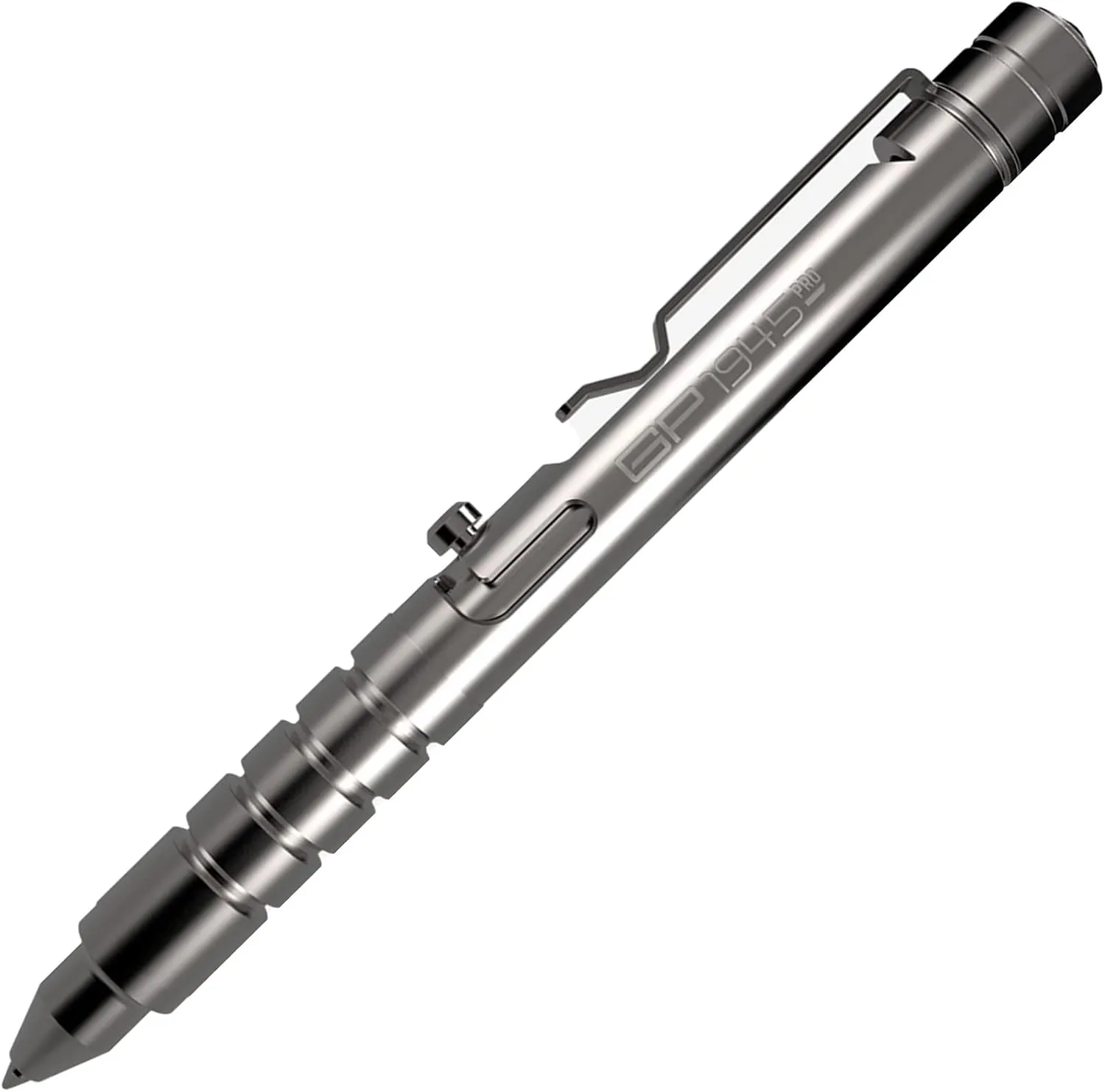 GPCA - GP 1945 Bolt Action Pen PRO, Smart Alternative to a Pen Light, EDC Pen Multitool with Rescue Whistle, Measurement on grip, Survival Gear for Camping, Titanium, Polished