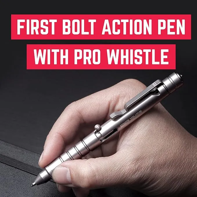 GPCA - GP 1945 Bolt Action Pen PRO, Smart Alternative to a Pen Light, EDC Pen Multitool with Rescue Whistle, Measurement on grip, Survival Gear for Camping, Titanium, Polished