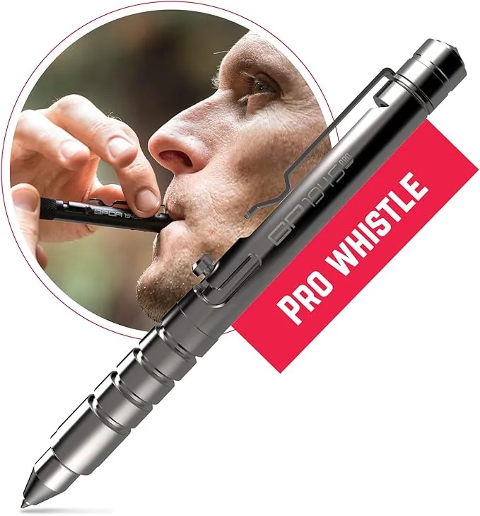 GPCA - GP 1945 Bolt Action Pen PRO, Smart Alternative to a Pen Light, EDC Pen Multitool with Rescue Whistle, Measurement on grip, Survival Gear for Camping, Titanium, Polished
