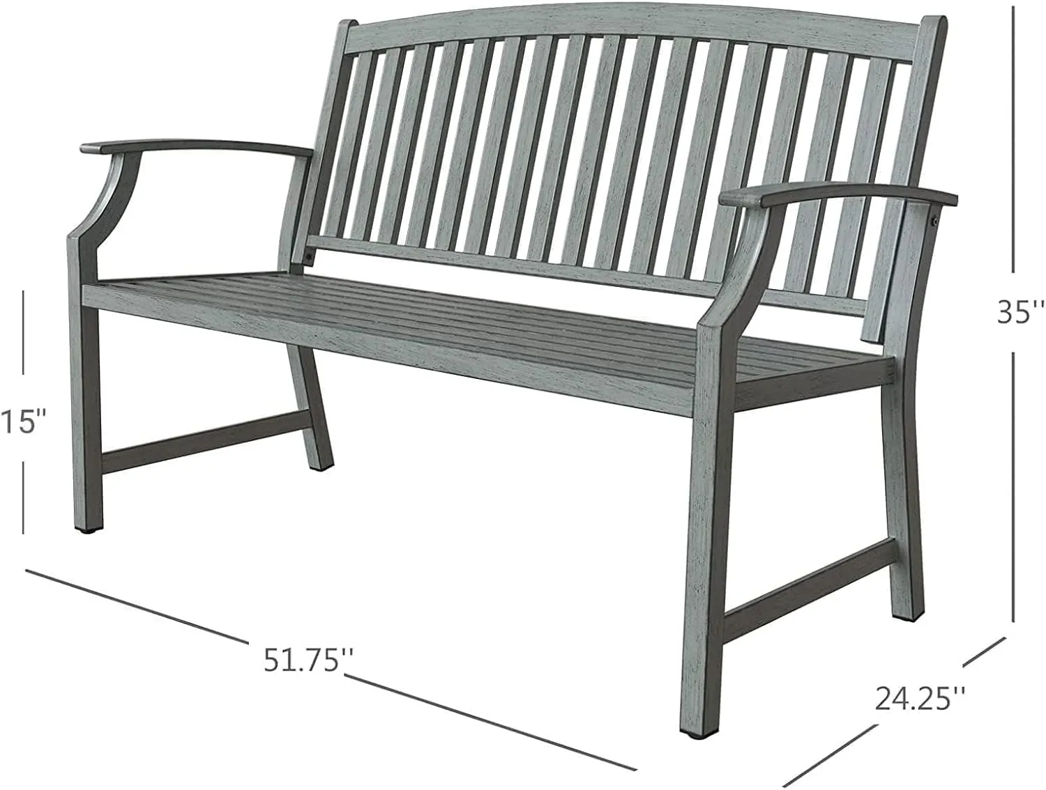 Grand patio Farmhouse Outdoor Bench, Garden Bench with Anti-Rust Aluminum Metal Powder Coated Frame, Faux Wood Grain Finish Frame Patio Bench for Front Porch, Duckegg Blue