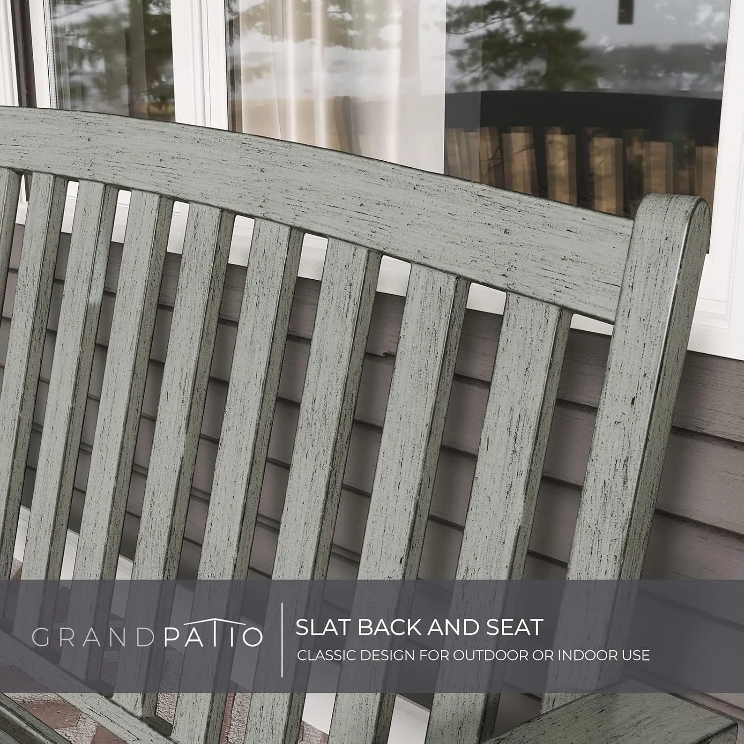 Grand patio Farmhouse Outdoor Bench, Garden Bench with Anti-Rust Aluminum Metal Powder Coated Frame, Faux Wood Grain Finish Frame Patio Bench for Front Porch, Duckegg Blue