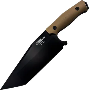 Grande Fratello Serbian Cleaver Knife 8.5in Stainless Steel Full Tang Fixed Blade Bushcraft Survival Cooking Knife - Top Grain Leather Sheath With Belt Loop, Black