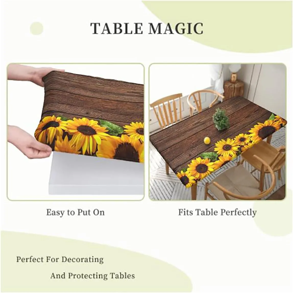 Green Rectangle Tablecloth, Branches in Jungle Mother Earth Tropic Print Elastic Edged Picnic Table Covers ?for Camping, Dining, Outdoor, Park, Patio Forest Fits up 4 Foot Tables