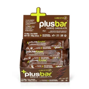 Greens  Plusbar Energy Bars, Chocolate, Gluten Free Healthy Snacks with Organic Super Greens, Superfoods & Dark Chocolate, Vegan, Dairy Free & Non GMO, 8g Protein Meal Replacement Bars, 12 Bars
