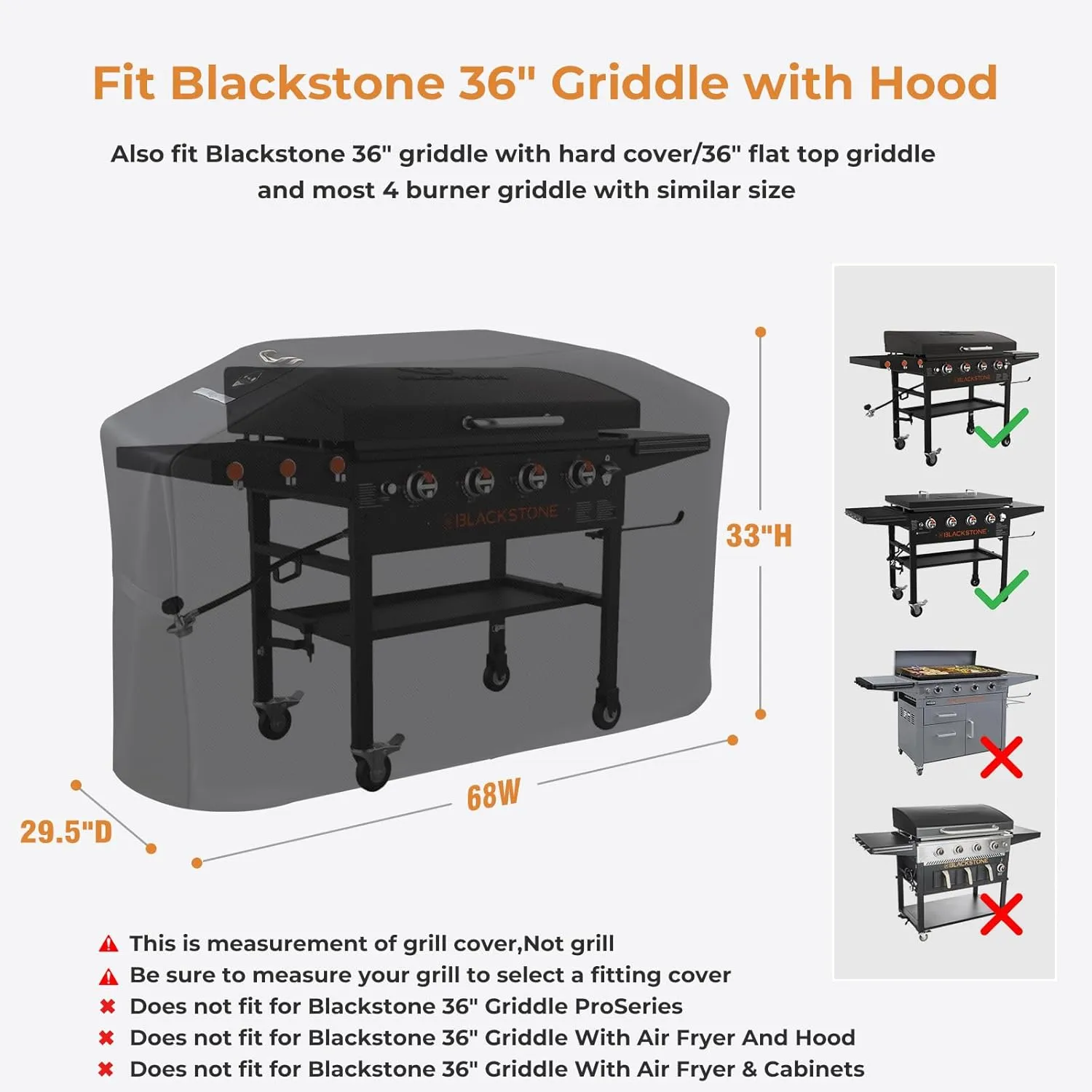 Griddle Cover for Blackstone 36 inch Griddle with Hood 5482,Upgraded Heavy Duty Rip-Proof & Waterproof Windproof 600D Flat Top Gas Grill Cover for Blackstone 4 Burner Griddle with Strap