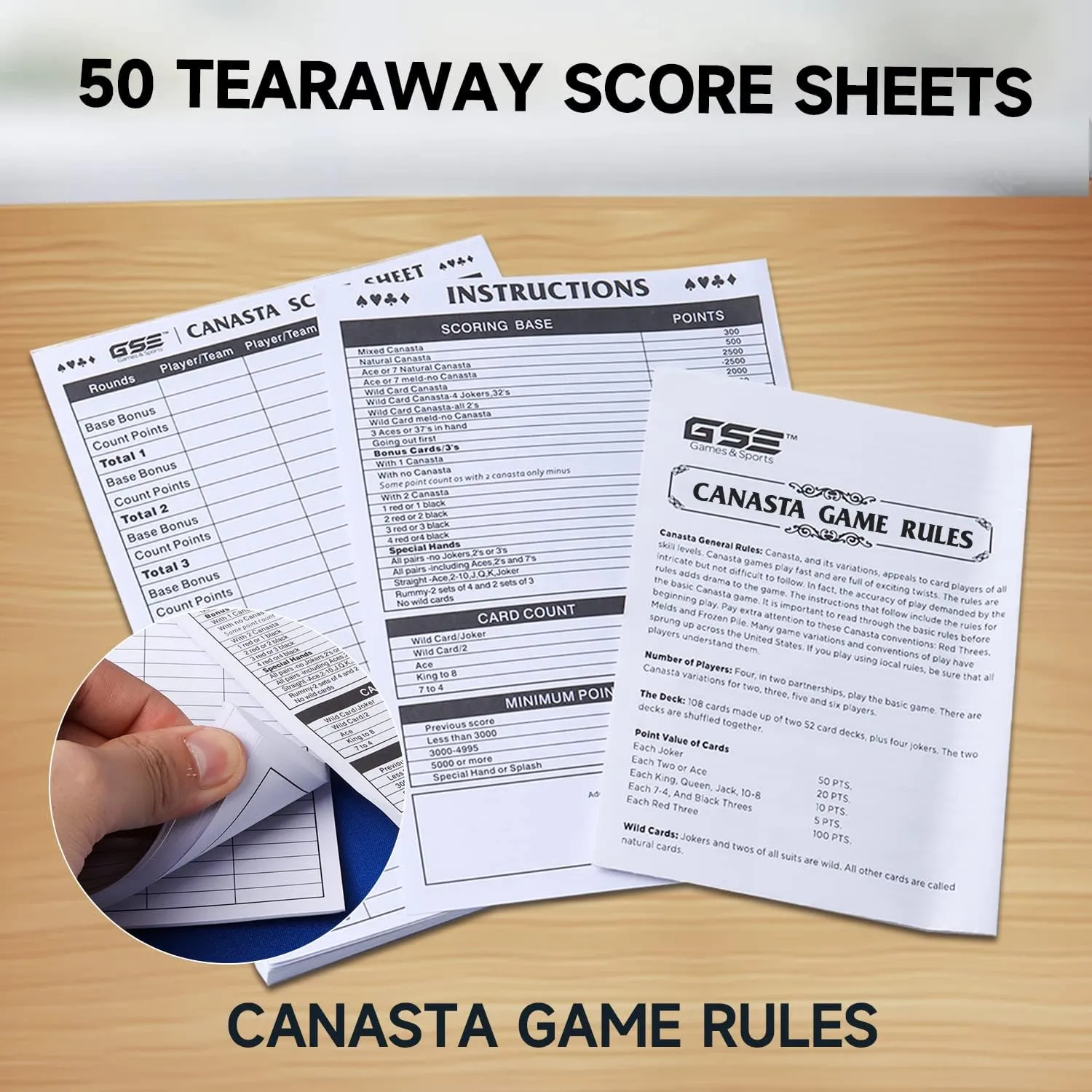 GSE Games & Sports Expert Canasta Cards Game Set, Includes 2 Decks Canasta Playing Cards with Point Values, a Revolving Card Tray, and 50 Score Sheets (Red)