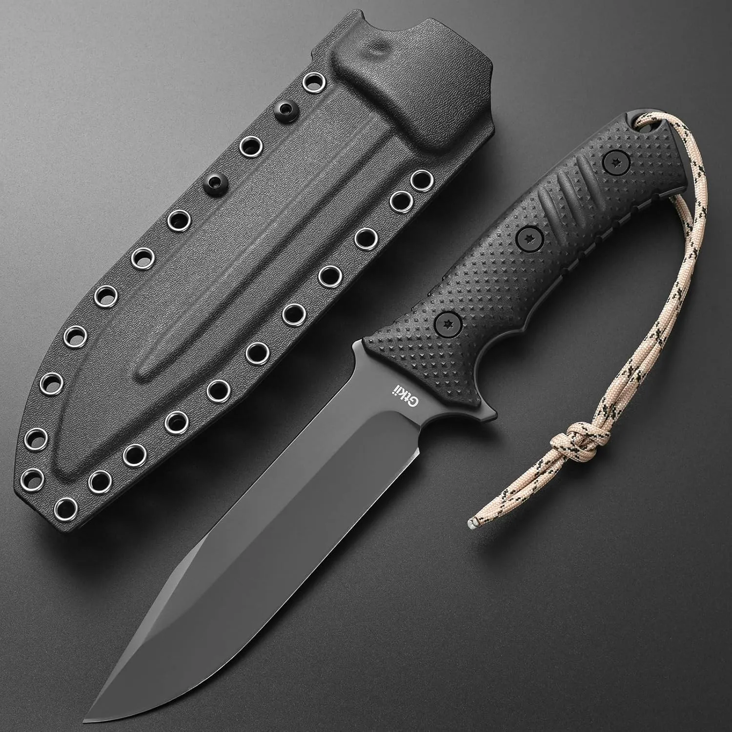 GTK2 Fixed Blade Knife AUS-10 Steel Blade Nylon Fiberglass Handle Full Tang EDC Tool Knifes for Outdoor Camping Survival Adventure Bushcraft (black)