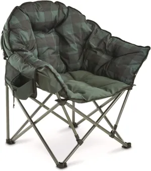 Guide Gear Club Camping Chair, Oversized, Portable, Folding with Padded Seats, 500-lb. Capacity Green Plaid