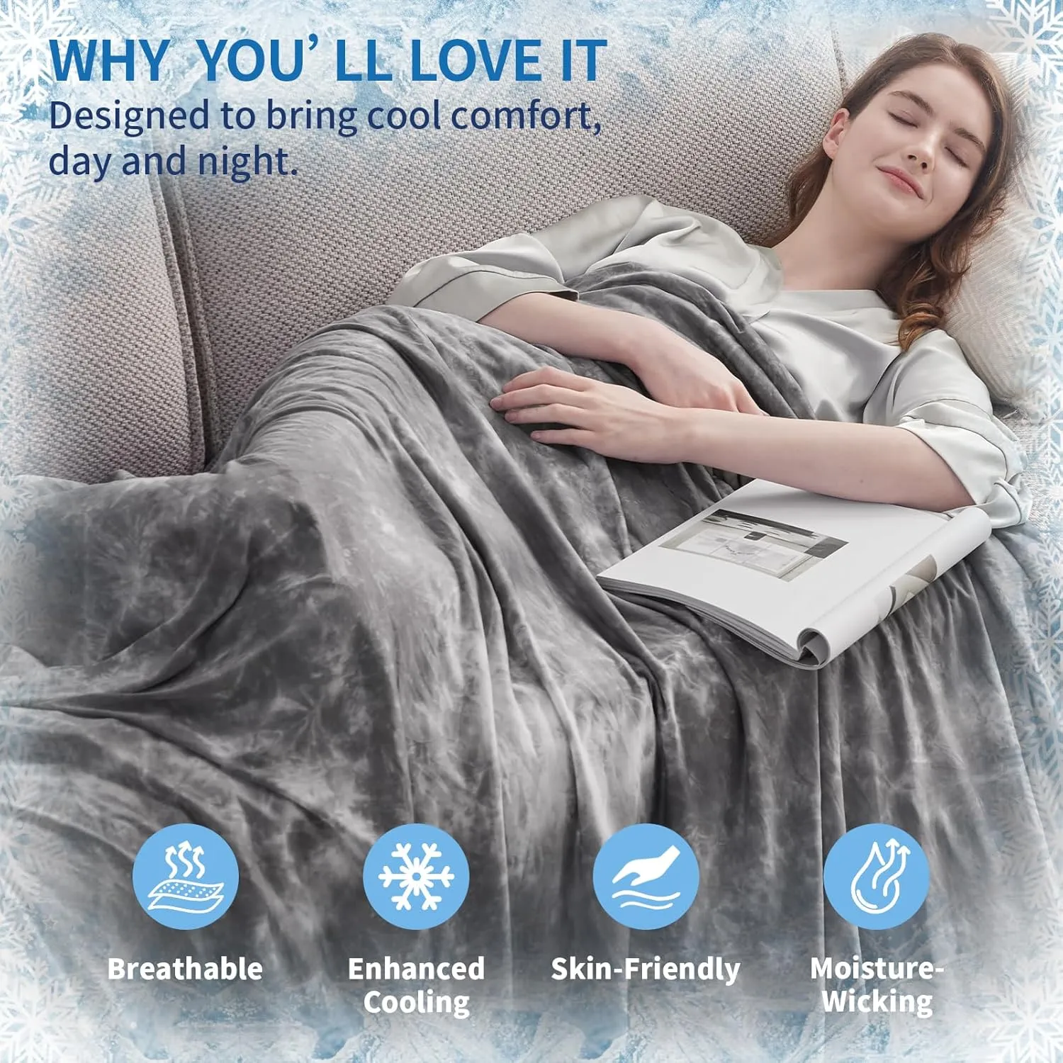 Guohaoi Cooling Throw Blanket for Hot Sleepers, Full Size 60''×90'' Lightweight Breathable Summer Bed Blanket for Couch, Arc-Chill Q-Max >0.5 Cool Fiber,Lightweight Tie Dye Blanket Grey