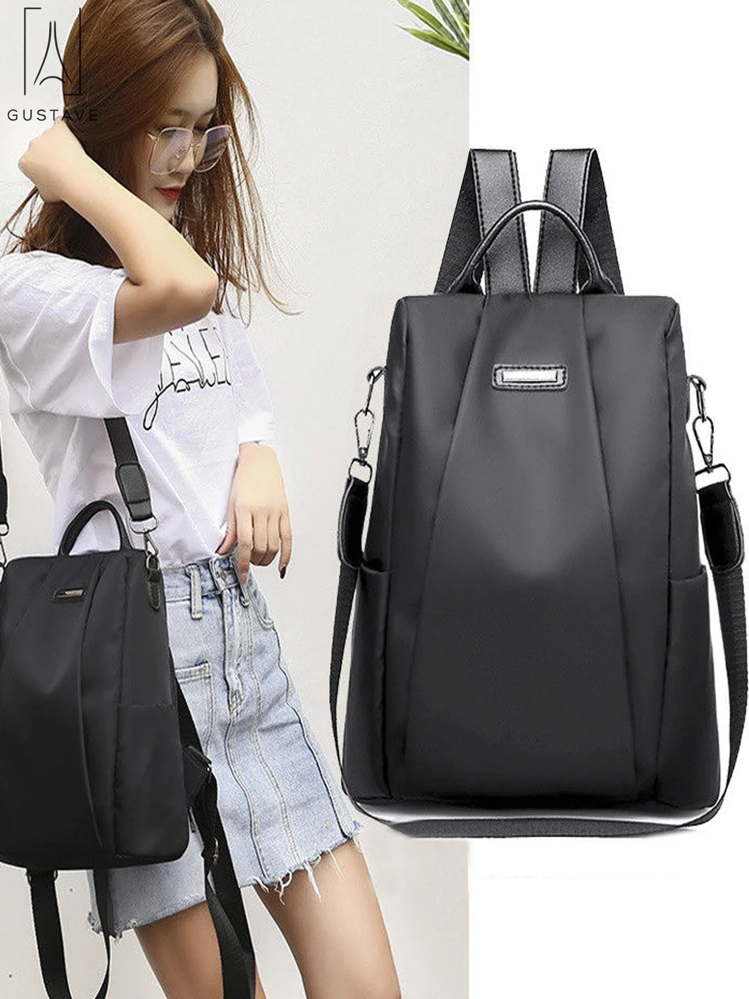 GustaveDesign Women Backpack Waterproof Oxford Cloth "Black"