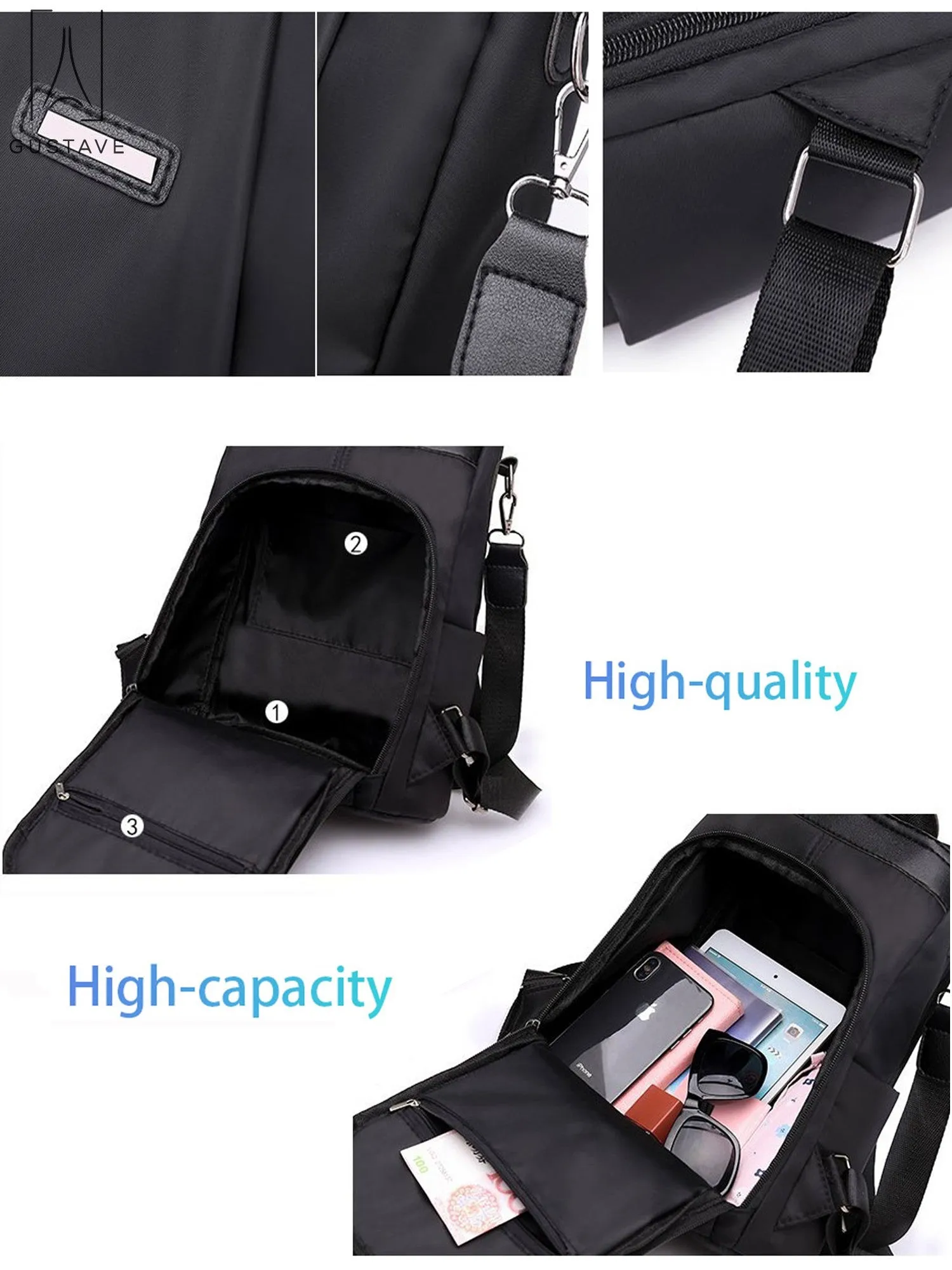 GustaveDesign Women Backpack Waterproof Oxford Cloth "Black"