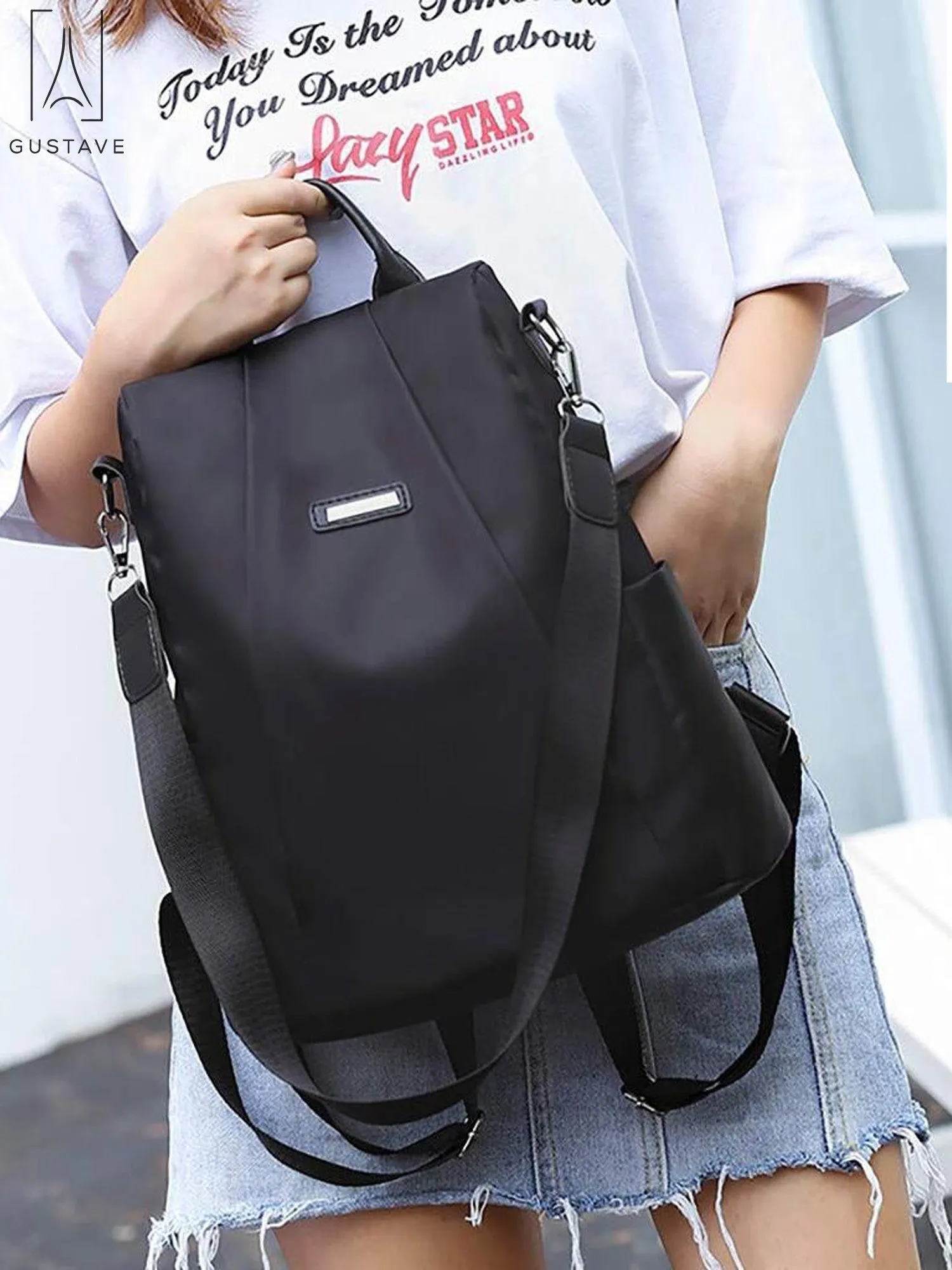GustaveDesign Women Backpack Waterproof Oxford Cloth "Black"