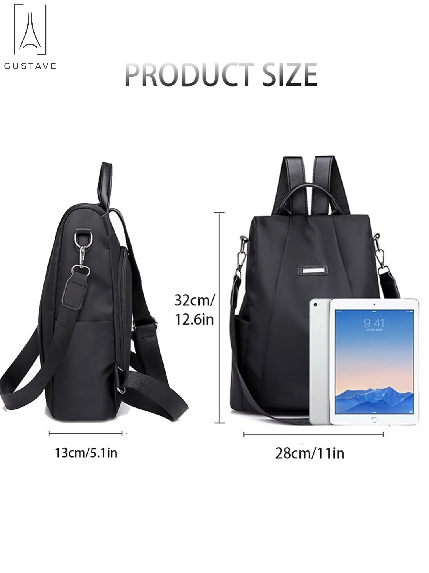 GustaveDesign Women Backpack Waterproof Oxford Cloth "Black"
