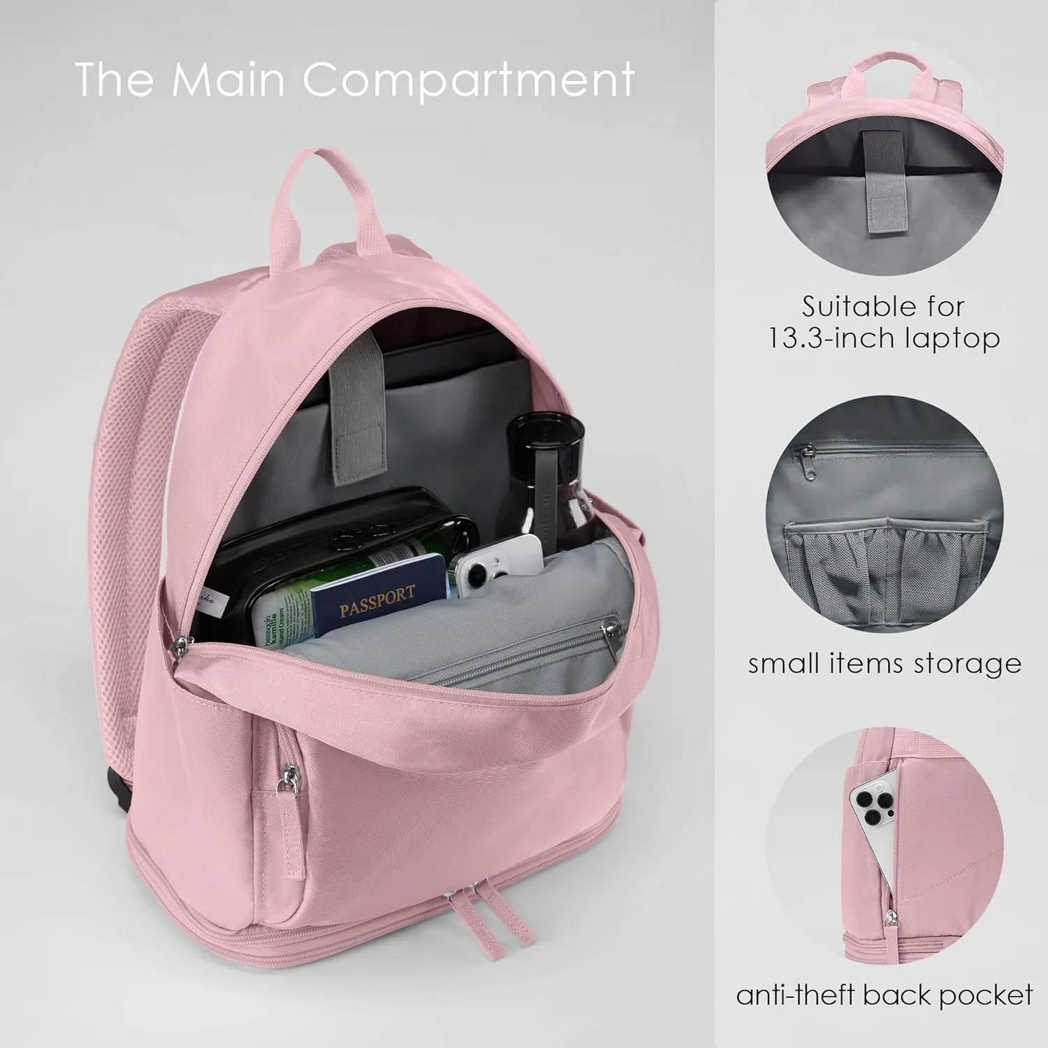 Gym Backpack for Women Small Gym bag with Expandable Shoe Compartment Waterproof Travel Backpack 26L