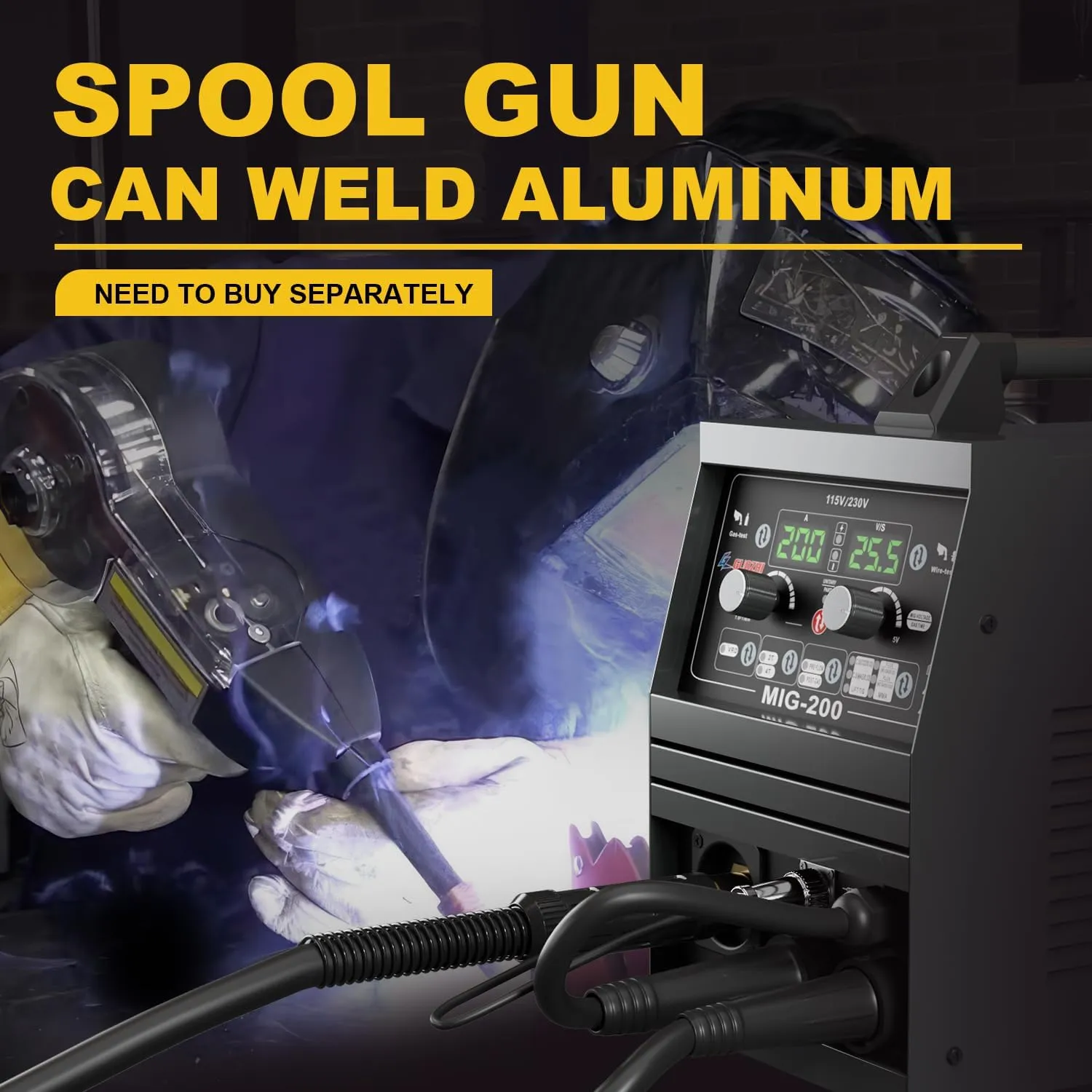 GZGUOZHI 200Amp MIG Welder,110/220V Dual Voltage, Gas Gasless MIG Welding Machine, Solid Wire Flux MIG/Lift TIG/Stick ARC Multiprocess MIG Welder