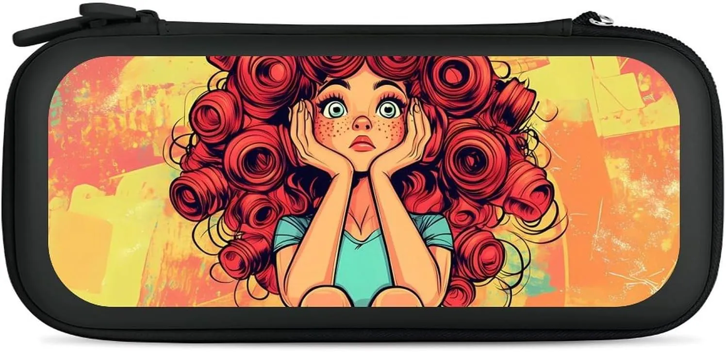 Hair Haircut Perm Day Compatible with Switch Carrying Case Hard Travel Game Bag Pouch with 15 Games Accessories
