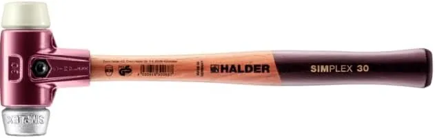 Halder Simplex Soft-Faced Mallet, Soft Aluminum Insert, Hard Nylon Insert, Cast Iron Housing with Handle Protection Sleeve, Varnished Wooden Handle, 30mm, .8 lbs.
