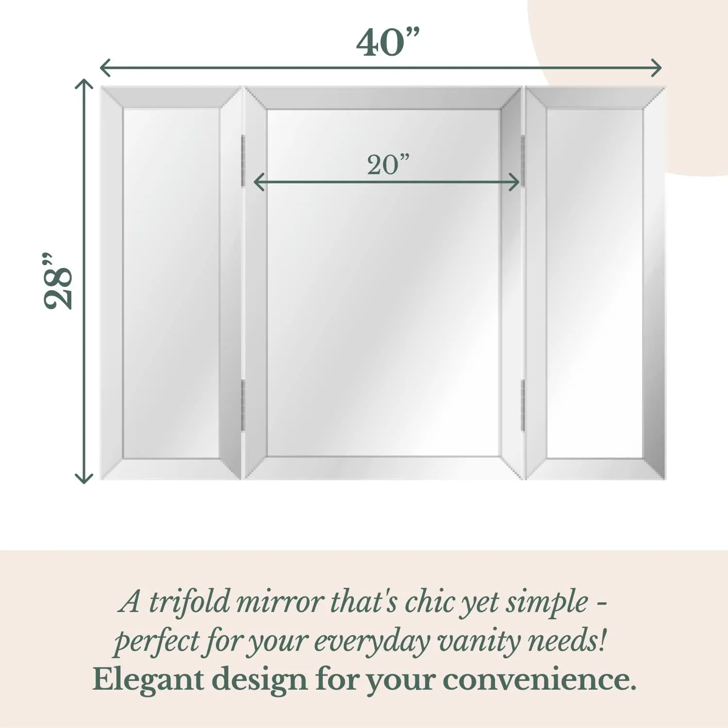 Hamilton Hills 40x40 inch Silver Trifold Mirror - Full Length Framed Beveled Edges 3 Way Mirror Hangable on Wall - Folding Tall Makeup Mirror with Hinges - Table Top, Dressing, Bathroom Vanity Mirror