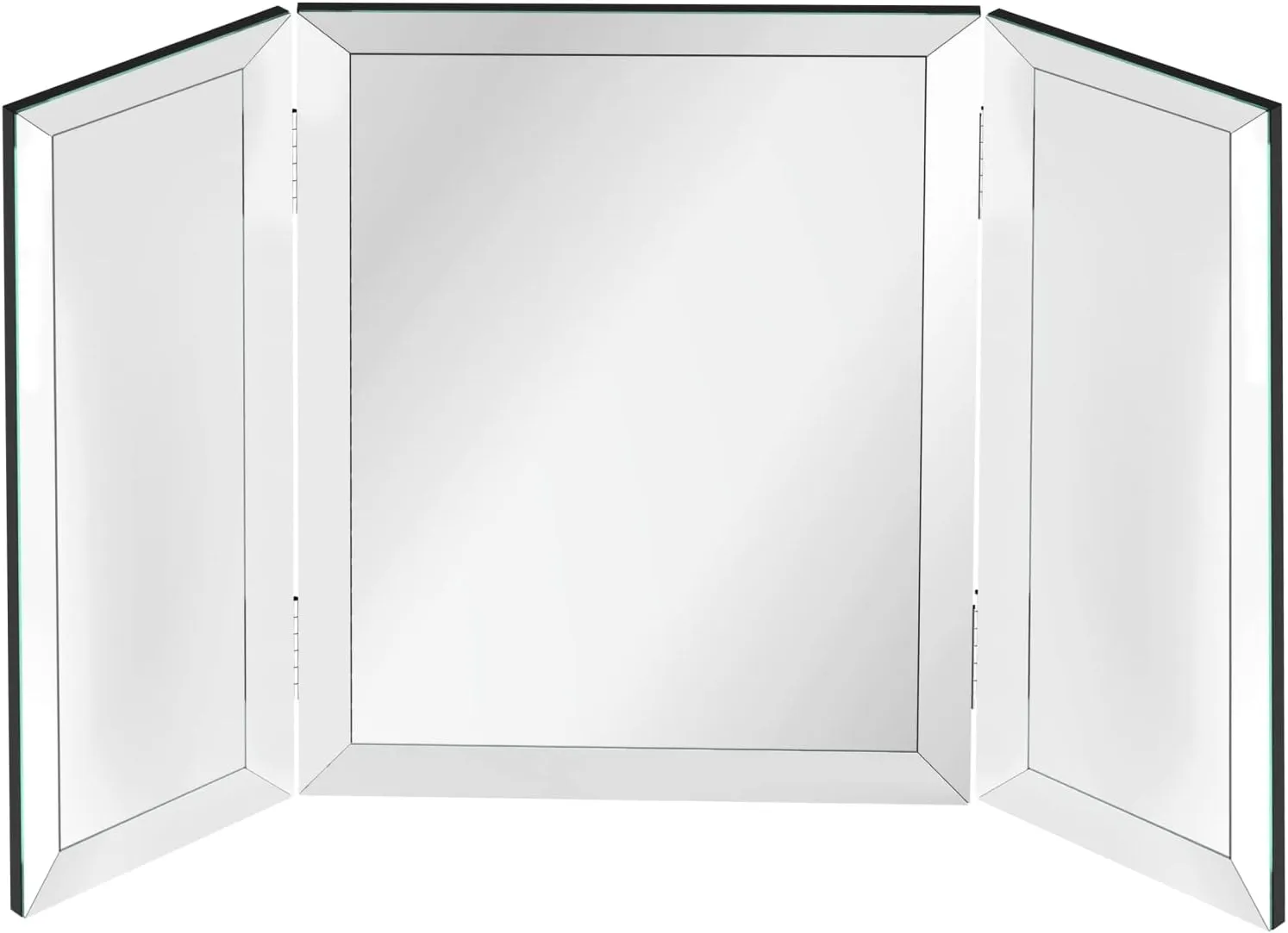 Hamilton Hills 40x40 inch Silver Trifold Mirror - Full Length Framed Beveled Edges 3 Way Mirror Hangable on Wall - Folding Tall Makeup Mirror with Hinges - Table Top, Dressing, Bathroom Vanity Mirror