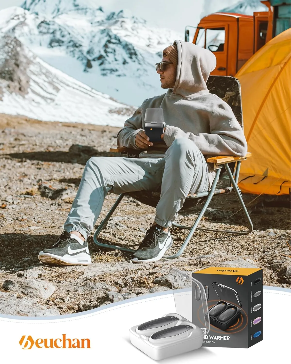 Hand Warmers Rechargeable 2 Pack, 14000mAh Electric Hand Warmers with Wireless Charging Case, AI Chip 3 Heat Settings Up to 50-Hour Portable Pocket Heater, Gifts for Christmas