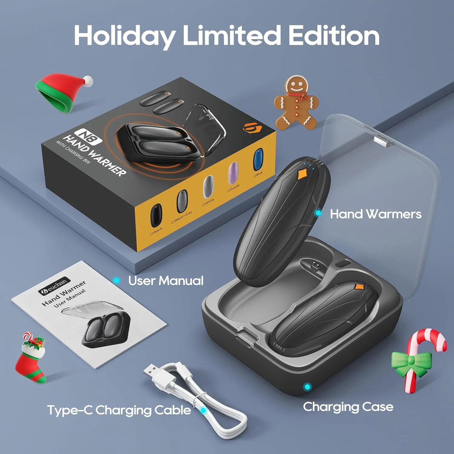 Hand Warmers Rechargeable 2 Pack, 14000mAh Electric Hand Warmers with Wireless Charging Case, AI Chip 3 Heat Settings Up to 50-Hour Portable Pocket Heater, Gifts for Christmas