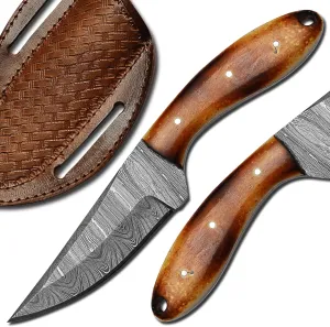 Handmade Cowboy Skinner Knife – 4" Damascus Steel Blade, 4" Bone Handle – Premium Custom Knife for Skinning, Hunting, and Outdoor Adventures