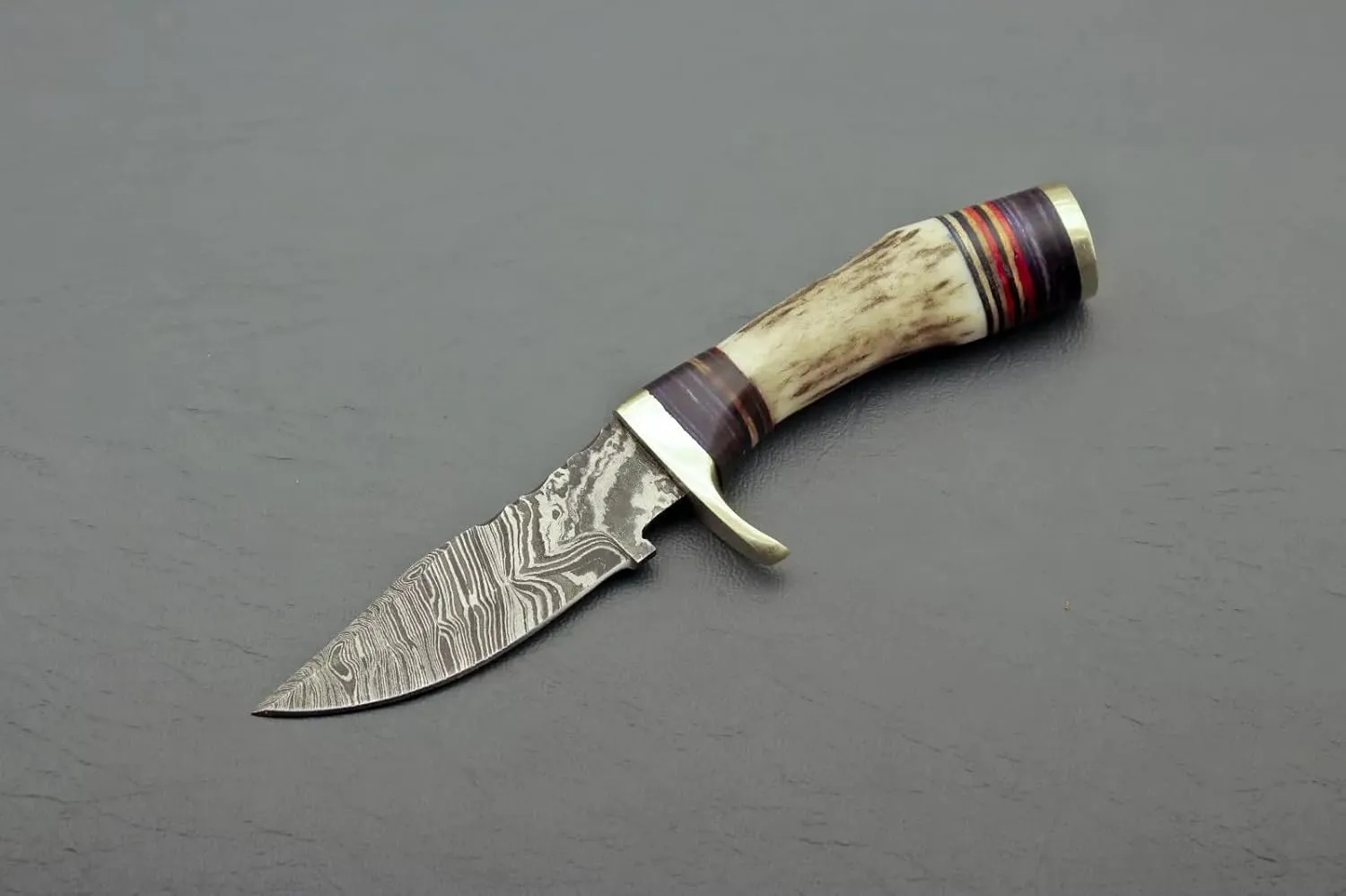 Handmade Damascus Steel Staghorn 6" Inch – Fireside Camping & Skinning Tool with Stag/Antler Handle & Leather Sheath – Best Gift for Him