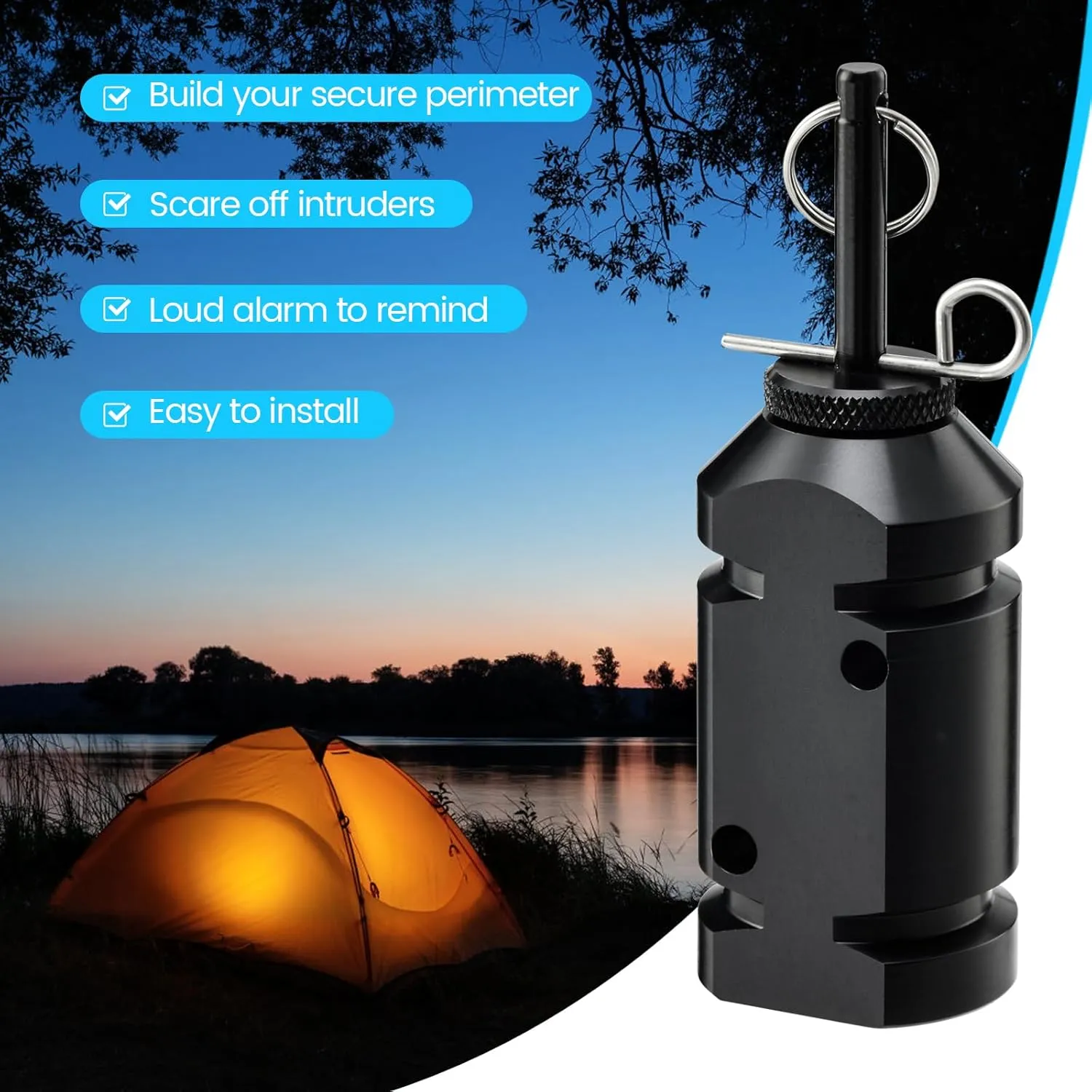 Haoguo Camp Security Perimeter Trip Wire Alarm, Camping Safety Alarm, Anti-Intruder Early Warning System, Made of 6061 Aluminum