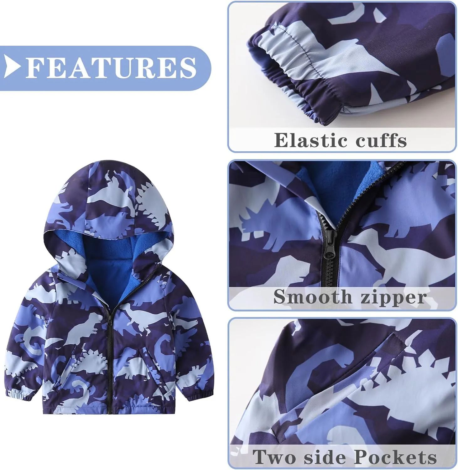 Happy Cherry Toddler Boy Girl Fleece Lined Jackets Waterproof Hooded Windbreaker Coat for Winter Fall 2023
