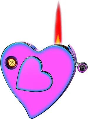 Heart-Shaped Dual Fuel Lighter - Rechargeable & Refillable Windproof Design - Romantic Indoor/Outdoor Gift for Her/Him (Gas & Electric)(#1)