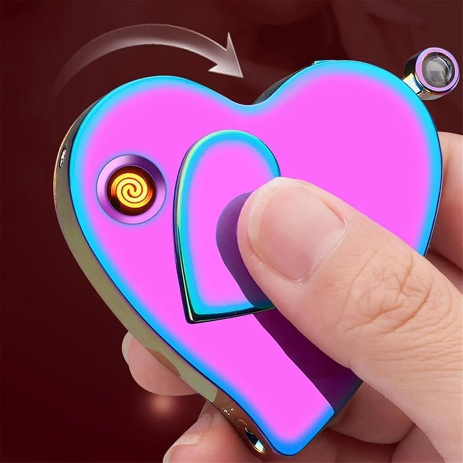 Heart-Shaped Dual Fuel Lighter - Rechargeable & Refillable Windproof Design - Romantic Indoor/Outdoor Gift for Her/Him (Gas & Electric)(#1)