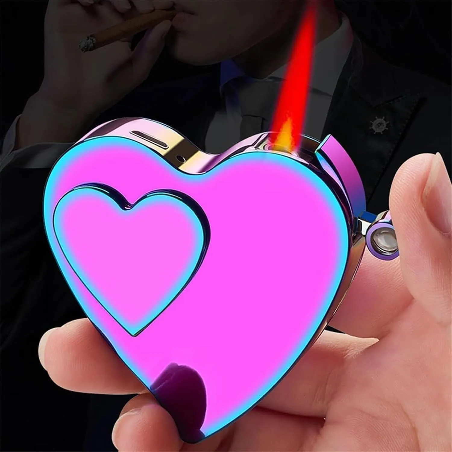Heart-Shaped Dual Fuel Lighter - Rechargeable & Refillable Windproof Design - Romantic Indoor/Outdoor Gift for Her/Him (Gas & Electric)(#1)