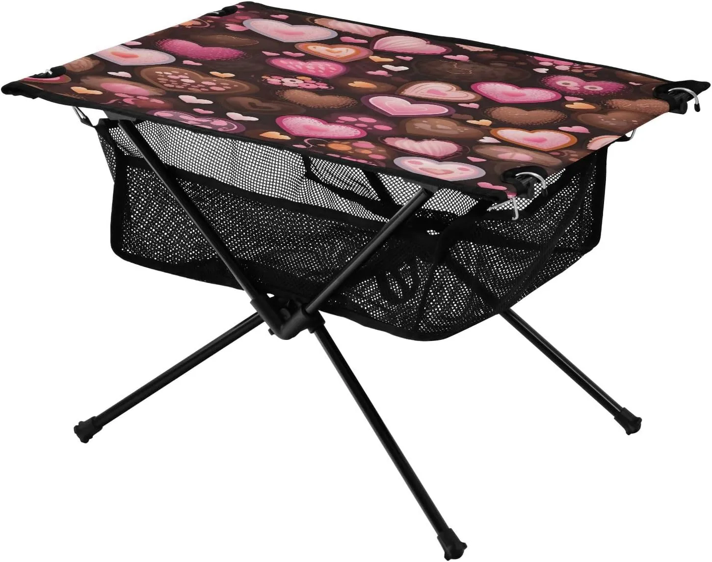 Hearts Biscuits Brown Portable Folding Camping Table, Compact Lightweight Beach Table with Carrying Bag for Outdoor Picnics, BBQs, Camp
