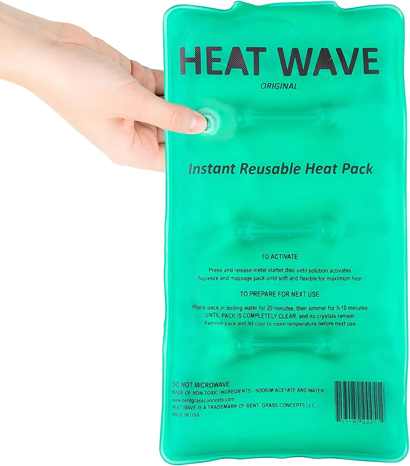 HEAT WAVE Instant Reusable Heat Pack - Medium (5 x 9 inch Size) Perfect for Stiff and Sore Muscles (Medium Clear 1-Pack): Made in USA