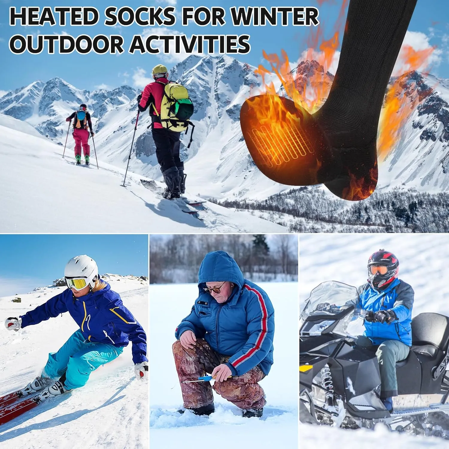 Heated Socks for Men Women Battery Electric Heated Socks Rechargeable 7.4V 2200mAh up to 6.5hrs for Outdoor Skiing Hiking Camping Working, Cold Weather Foot Warmer