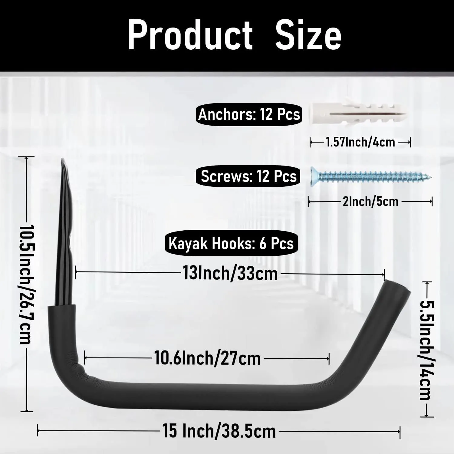 Heavy Duty Garage Storage Kayak Hook - 55LBS Capacity, 15 Inch Hanger Hooks for Hanging Canoe, Surfboards, Ladders, Beach Chairs, Lumber, Bikes