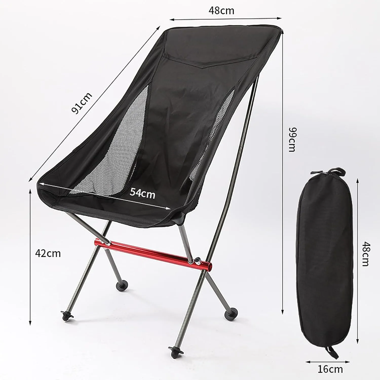 High Back Folding Camping Comfy Portable 7075 Aluminum Alloy Moon Chairs Lightweight Beach Lawn Camp Chair Recliner Large All-Aluminum Outdoor-Noir