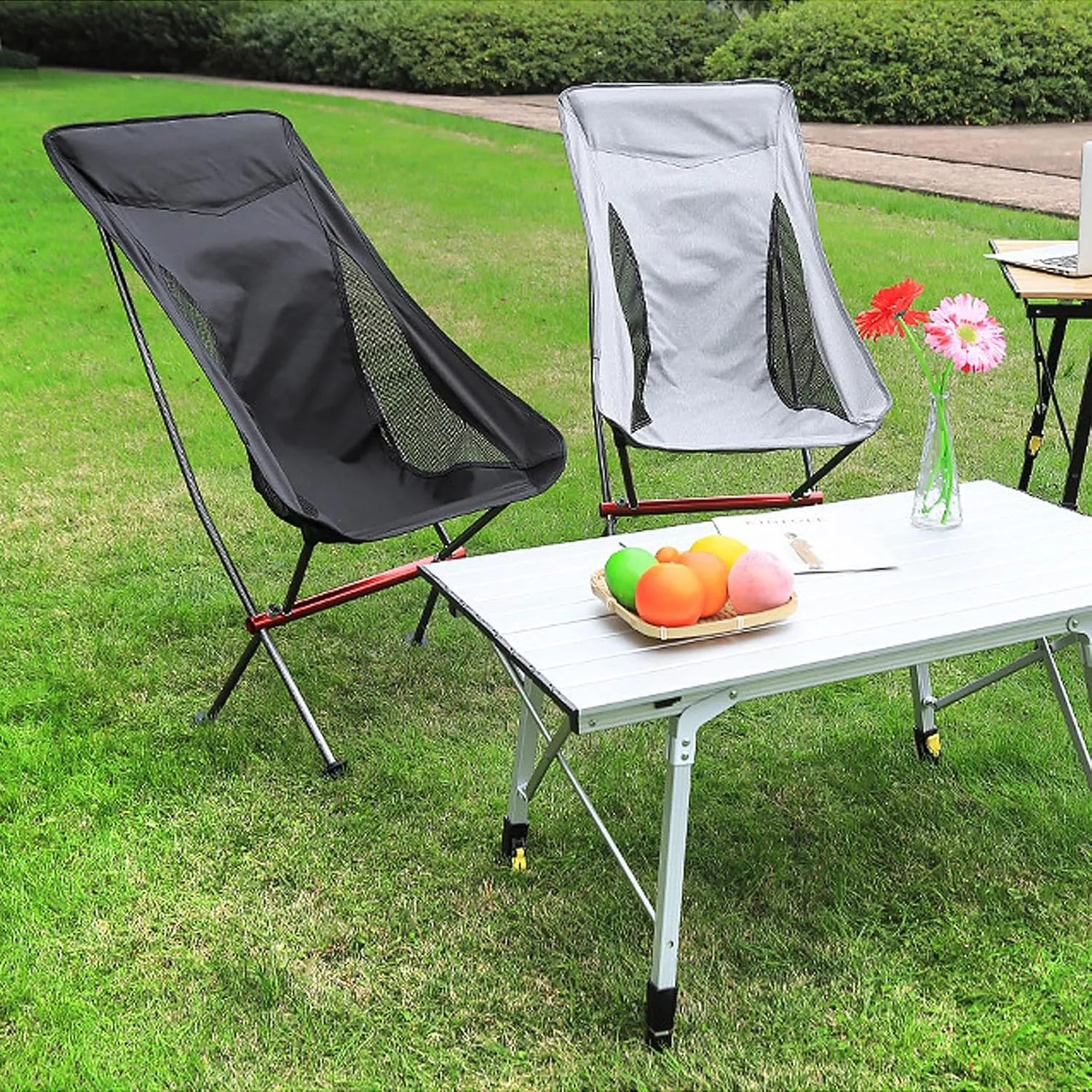 High Back Folding Camping Comfy Portable 7075 Aluminum Alloy Moon Chairs Lightweight Beach Lawn Camp Chair Recliner Large All-Aluminum Outdoor-Noir