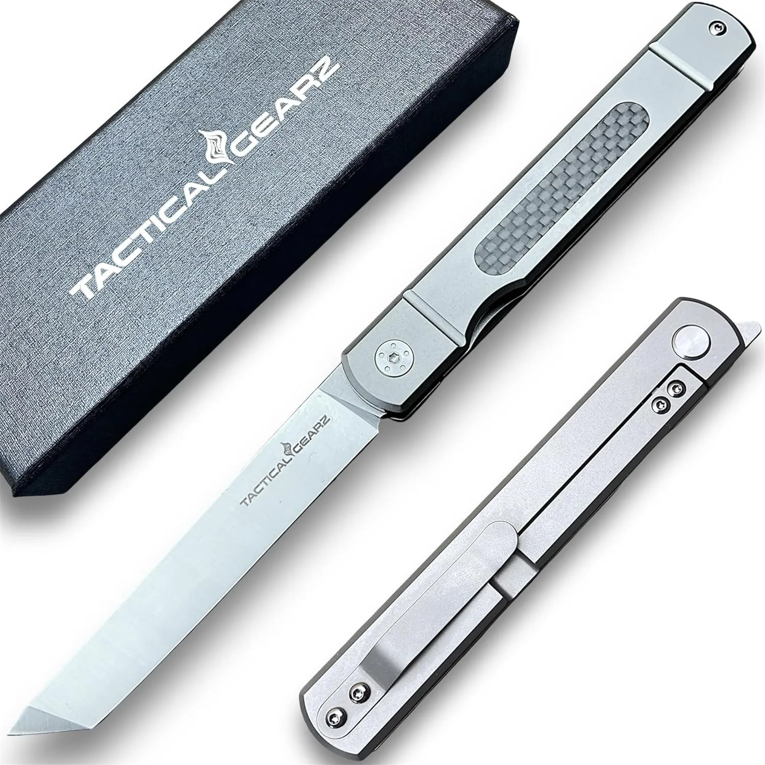 Higonokami Pocket Folding Knife, Solid Tc4 Titanium Handle, Japanese Style Top Flipper, Razor Sharp D2 Steel Tanto Blade (Tatsu Higonokami)