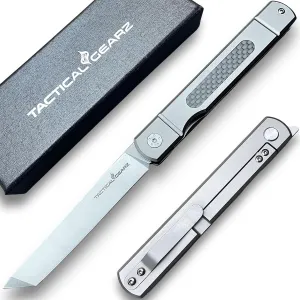 Higonokami Pocket Folding Knife, Solid Tc4 Titanium Handle, Japanese Style Top Flipper, Razor Sharp D2 Steel Tanto Blade (Tatsu Higonokami)