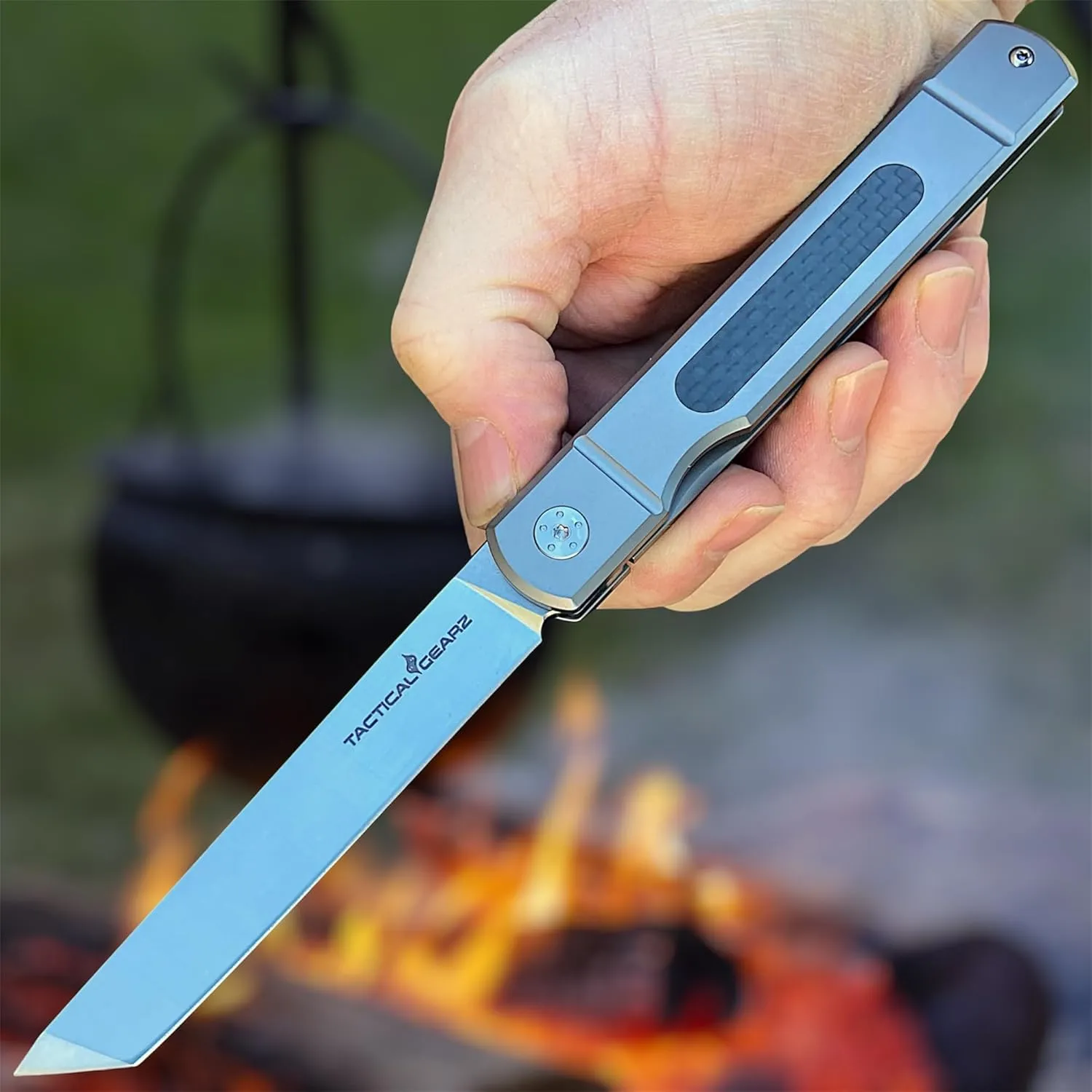 Higonokami Pocket Folding Knife, Solid Tc4 Titanium Handle, Japanese Style Top Flipper, Razor Sharp D2 Steel Tanto Blade (Tatsu Higonokami)